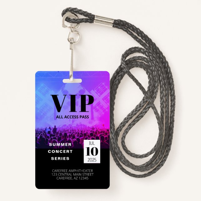 Custom VIP All Access Concert Badge ID Badge (Front with Lanyard)