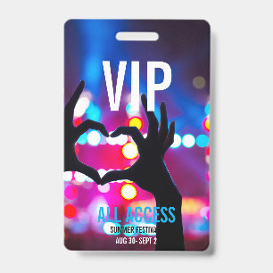 Custom VIP All-Access Concert Event Pass Heart ID Badge