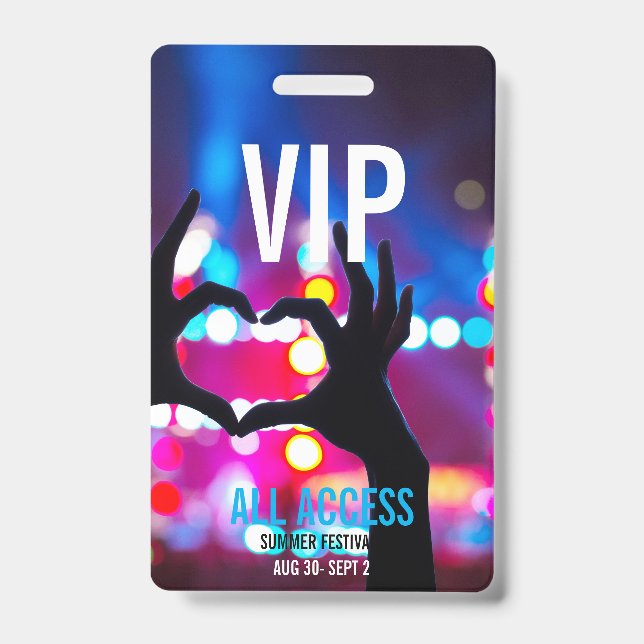 Custom VIP All-Access Concert Event Pass Heart ID Badge (Front)