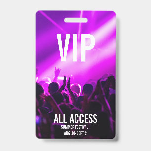 Custom VIP All-Access Concert Event Pass Purple ID Badge