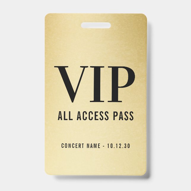 Custom VIP All Access Concert Faux Gold ID Badge (Front)