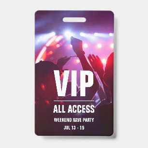 Custom VIP All Access Concert Pass Badge ID Badge