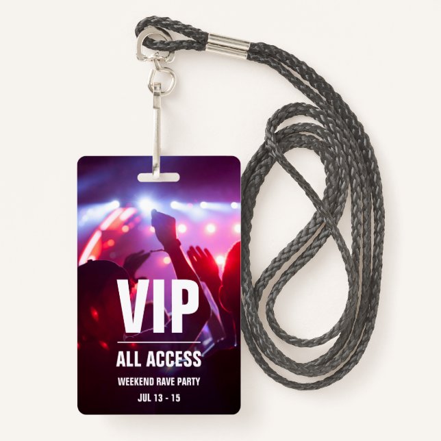 Custom VIP All Access Concert Pass Badge ID Badge (Front with Lanyard)