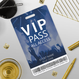 Custom VIP All Access Event Barcode Logo Blue ID Badge