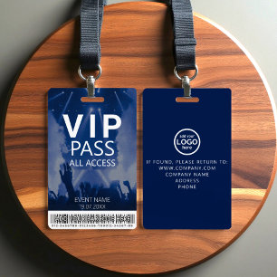 Custom VIP All Access Event Barcode Logo Blue ID Badge