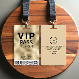 Custom VIP All Access Event Barcode Logo Gold ID Badge
