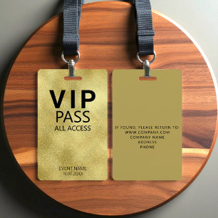 Custom VIP All Access Event Gold Foil Badge ID Badge