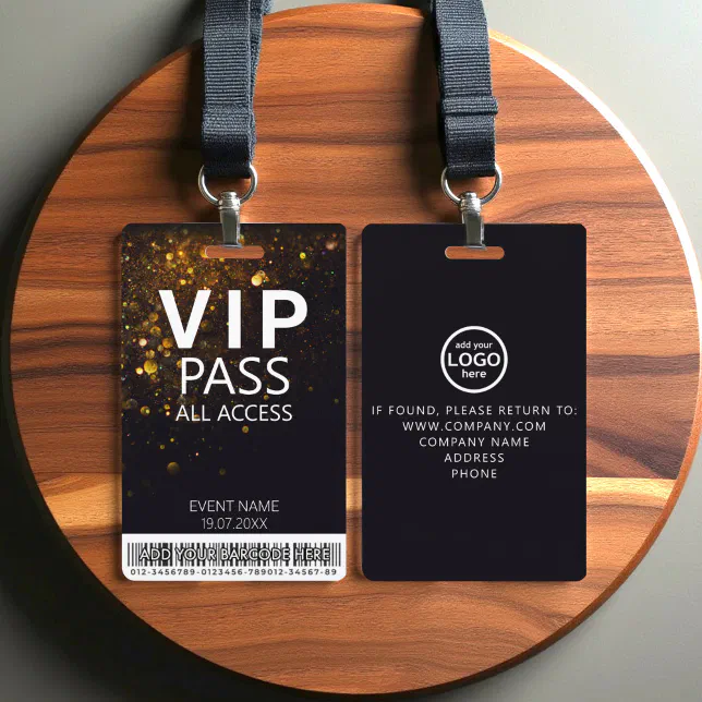 Custom VIP All Access Glitter Badge with Barcode ID Badge | Zazzle