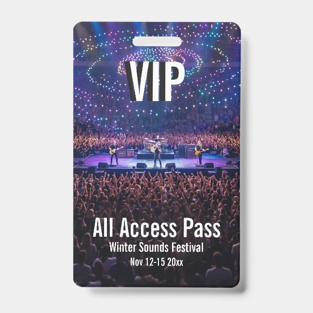 Custom VIP All Access Pass Concert Badge ID Badge (Front)