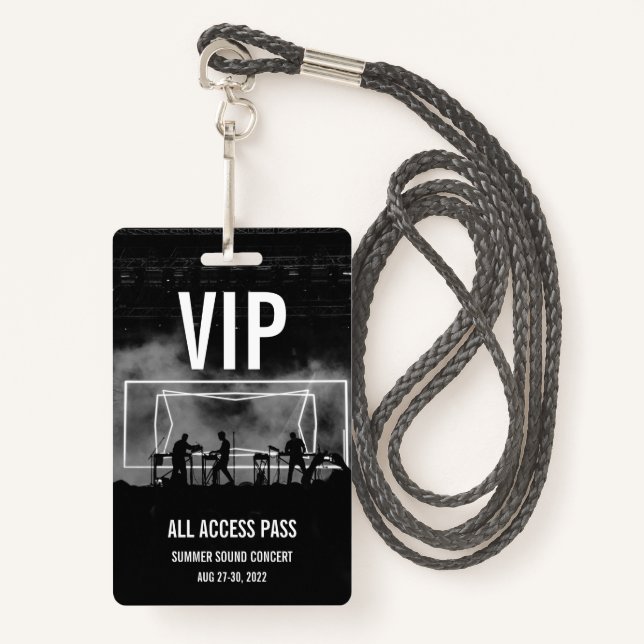 Custom VIP All Access Pass Concert Badge ID Badge (Front with Lanyard)