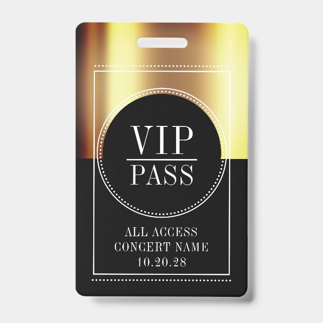 Custom VIP All Access Pass Concert Badge ID Badge (Front)