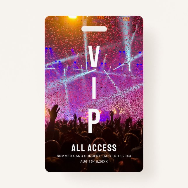 Custom VIP All Access Pass Concert ID Badge (Front)