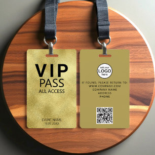 Custom VIP All Access QR Code Event Gold Badge ID Badge