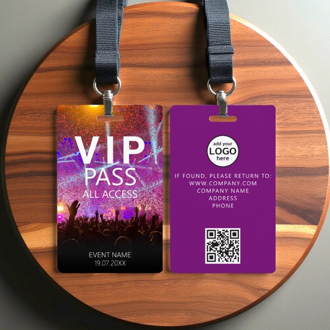 Custom VIP All Access QR Code Event Purple Badge ID Badge (Creator Uploaded)