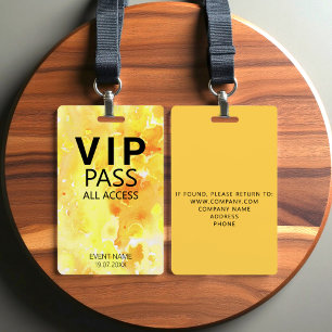 Custom VIP All Access Watercolor Abstract Yellow ID Badge
