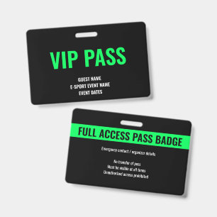 Custom VIP Guest Minimalist E-Sport Event Green ID Badge