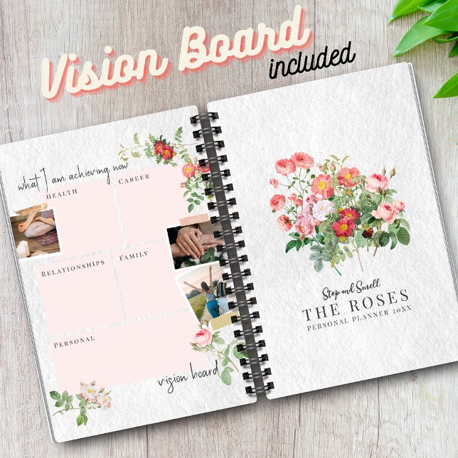 Custom Vision Board Modern Script Floral Rose Planner (Creator Uploaded)