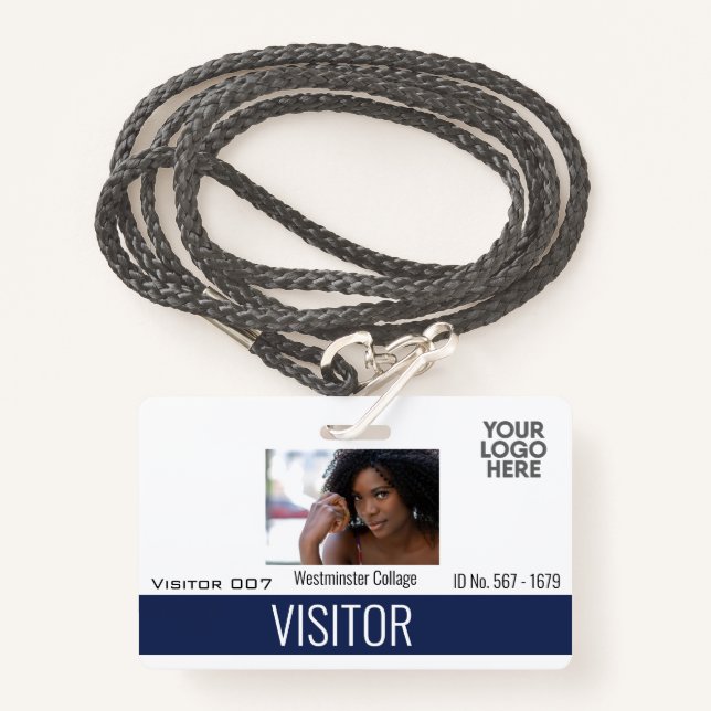 Custom Visitors Guest Logo Company Name Photo ID   ID Badge (Front with Lanyard)