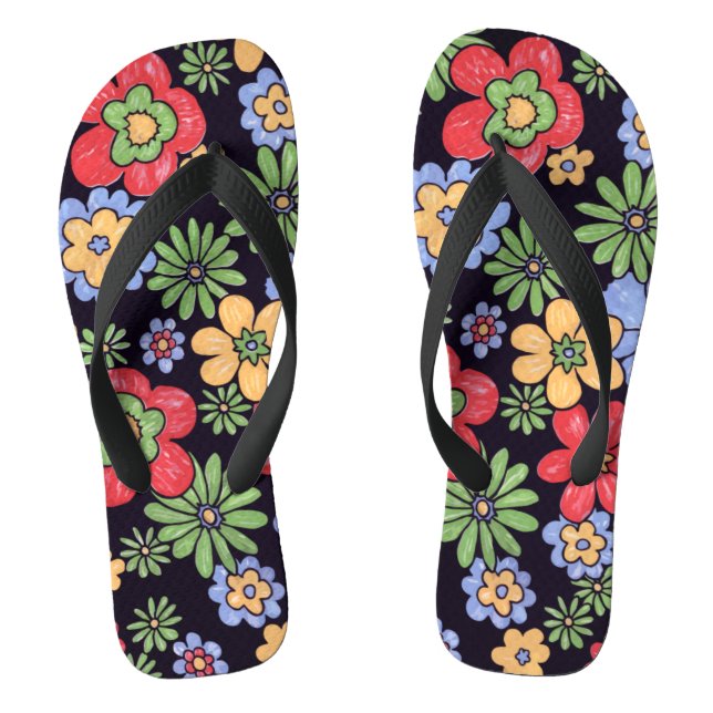Custom Vivid Colourful Flowers Flip Flops (Footbed)