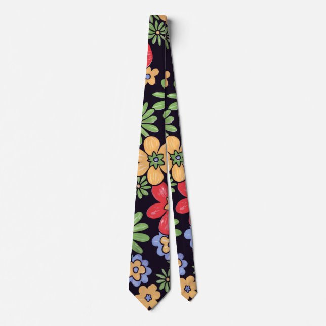Custom Vivid Colourful Flowers Tie (Front)