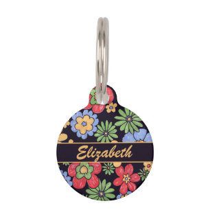 Custom Vivid Colourful Flowers to Personalise Pet Tag