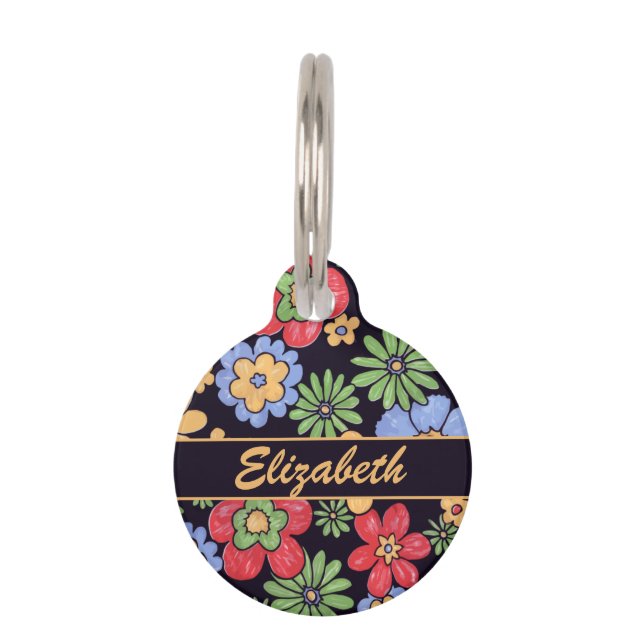 Custom Vivid Colourful Flowers to Personalise Pet Tag (Front)