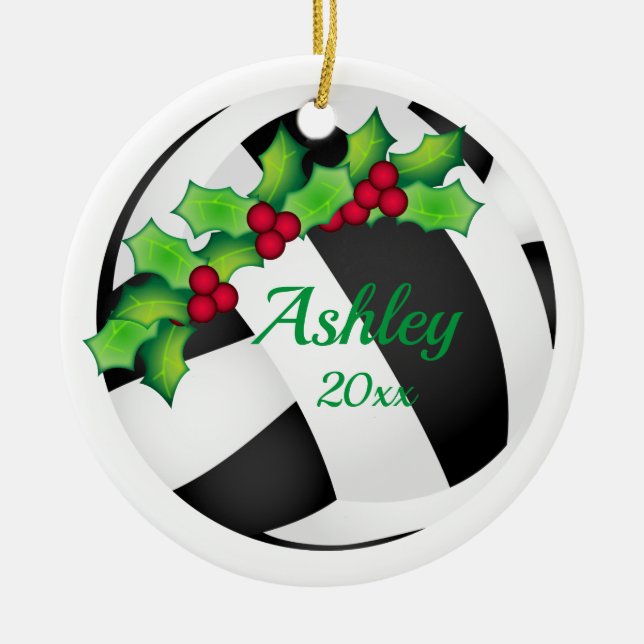 Custom Volleyball Christmas Ornament Black - White (Front)