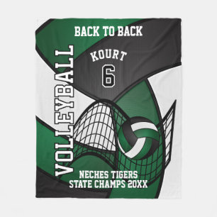 Custom 🏐 Volleyball - Dark Green, White & Black Fleece Blanket