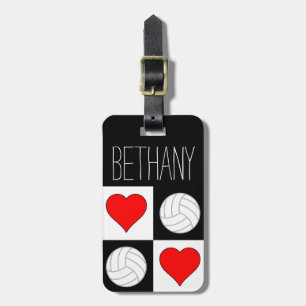 Custom Volleyball & Heart Red/White/Black Bag Tags