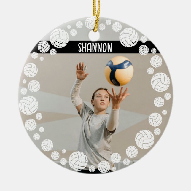 Custom Volleyball Picture Name Year  Ceramic Tree Decoration (Front)