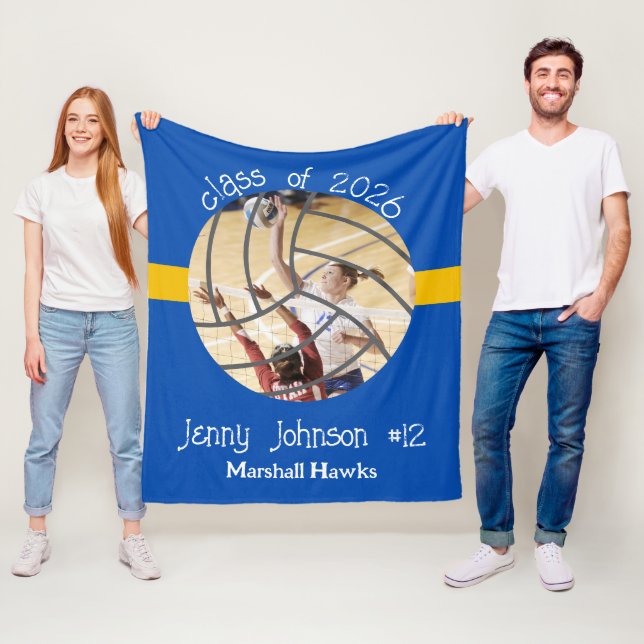 Custom Volleyball Picture Senior Night Graduation Fleece Blanket (In Situ)