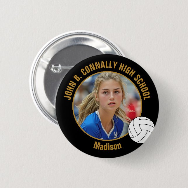Custom Volleyball Player Photo High School Spirit 6 Cm Round Badge (Front & Back)
