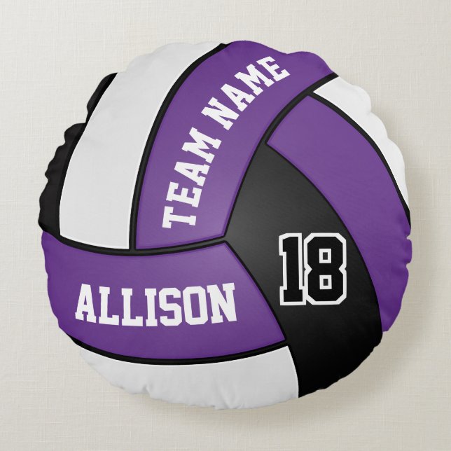 Custom Volleyball 🏐Purple, White & Black Round Cushion (Front)