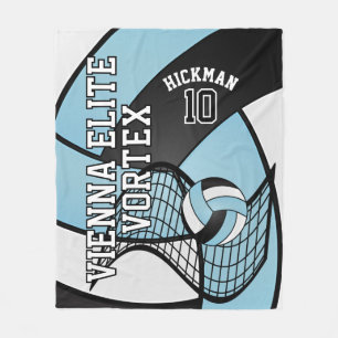 Custom Volleyball Sport in Sky Blue, White & Black Fleece Blanket