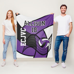 Custom Volleyball 🏐 Sport-Purple, White & Black Fleece Blanket