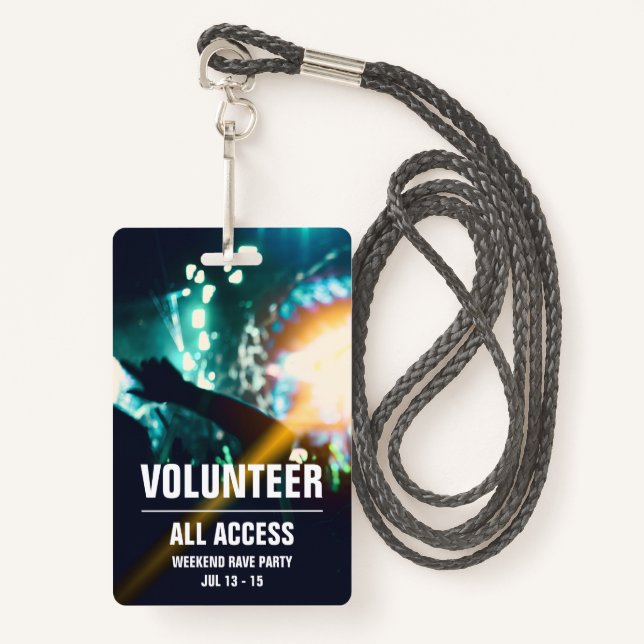 Custom Volunteer All Access Concert Pass Badge ID Badge (Front with Lanyard)