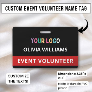 Custom Volunteer Badge Clip Event Name Tag Logo ID Badge