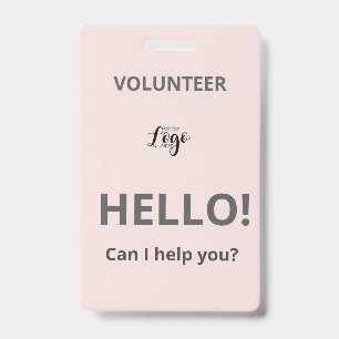 Custom Volunteer - Blush pass charity logo lanyard ID Badge
