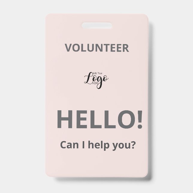Custom Volunteer - Blush pass charity logo lanyard ID Badge (Front)