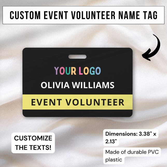 Custom Volunteer Event Black Badge Name Tag Logo ID Badge (Creator Uploaded)