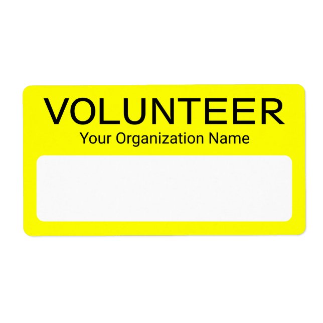 Custom Volunteer Name Tag Stickers Yellow Writable (Front)