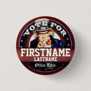 Custom Vote For with Uncle Sam 3 Cm Round Badge