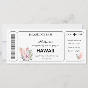 Custom Voucher, Hawaii Trip Boarding Pass Ticket Invitation