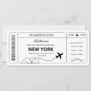 Custom Voucher, Surprise Trip Boarding Pass Ticket Invitation