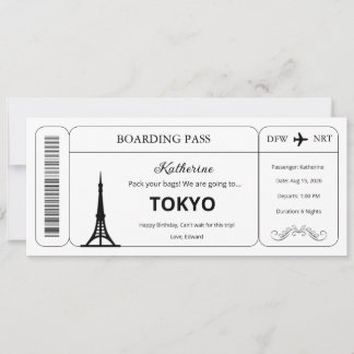 Custom Voucher, Tokyo Trip Boarding Pass Ticket Invitation