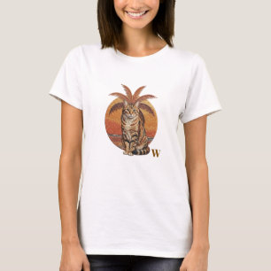 Custom "W" Embroidered Cat & Palm Tree Sunset  T-Shirt