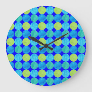 Custom Wall Clock: Blue Moons on Grid Pattern Large Clock