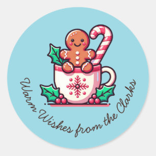 Custom Warm Wishes Holiday Gingerbread Cookie Classic Round Sticker