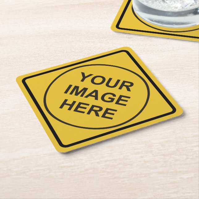 Custom Warning Diamond Sign Square Paper Coaster (Angled)