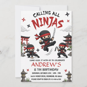 Custom Warrior Ninja Birthday party Invitation